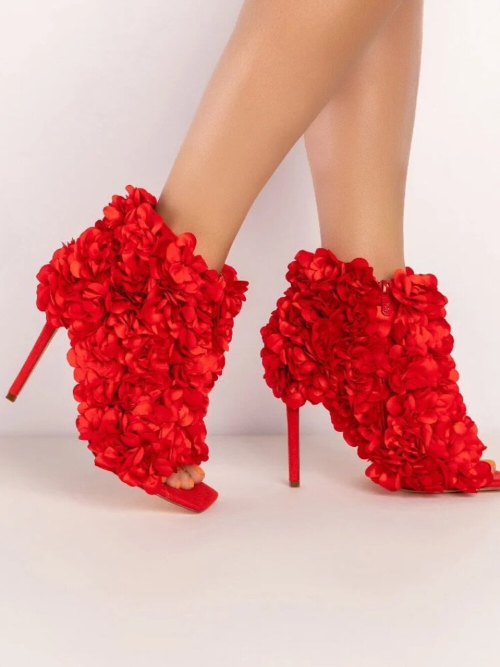 AZALEA WANG ROSA FLOWER STILETTO BOOTIE IN RED - Size 10
